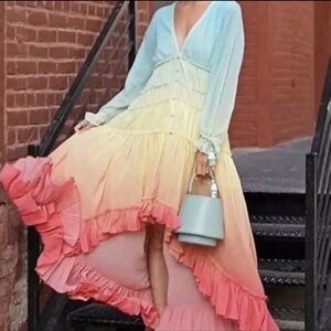 NEW Mazik Medium Hand Dip Dyed Ombre Colorful Sexy Beachy Maxi Dress